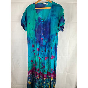 Women's LA CeRA Tie-Dye Floral Maxi Dress Green/Purple Size XL